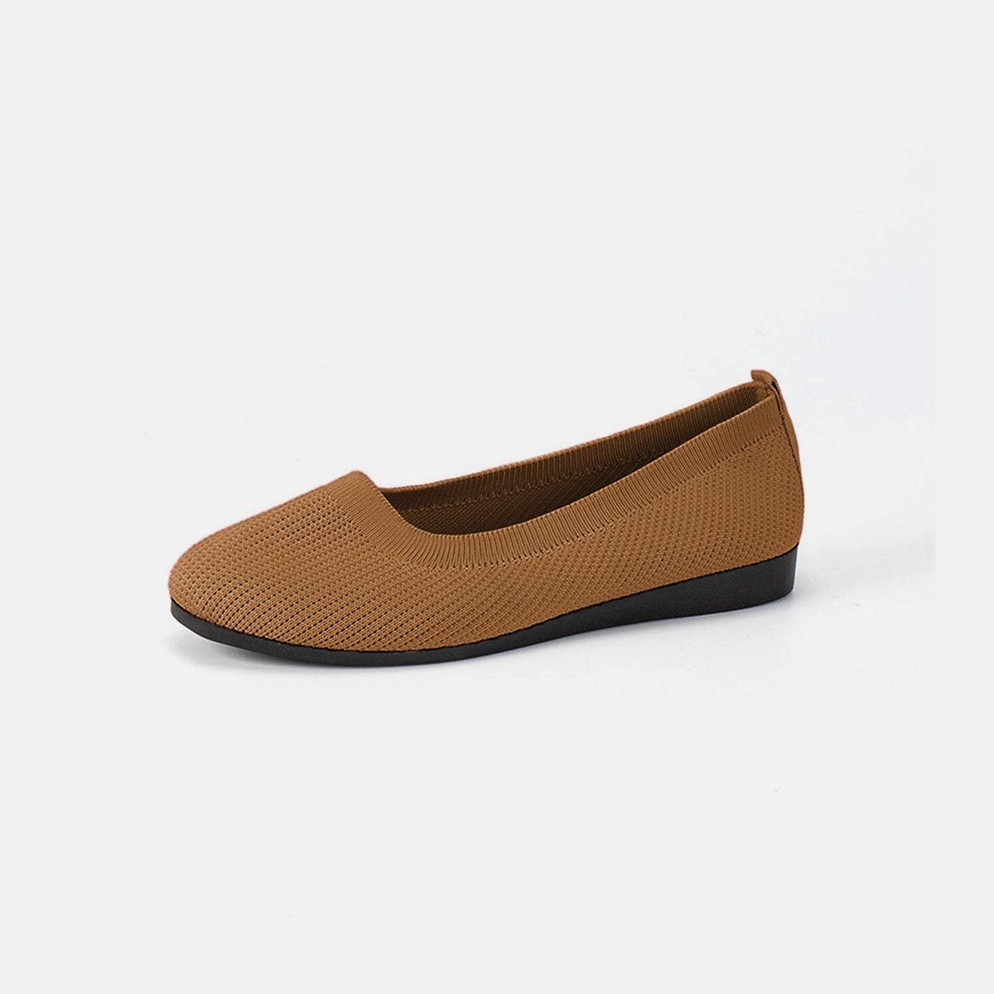 Round Toe Knit Ballet Flats Caramel