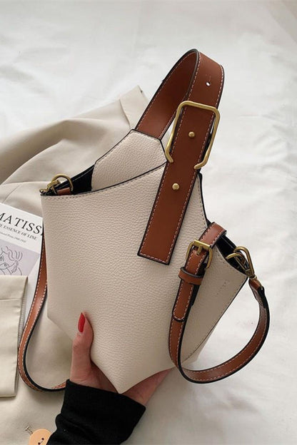 Fashion PU Leather Bucket Bag Cream One Size