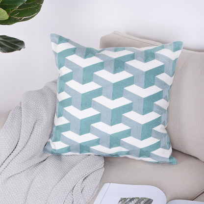 Blue Geometrical Image Drawing Minimalist Pillowcase Stereo 3D 45x45cm