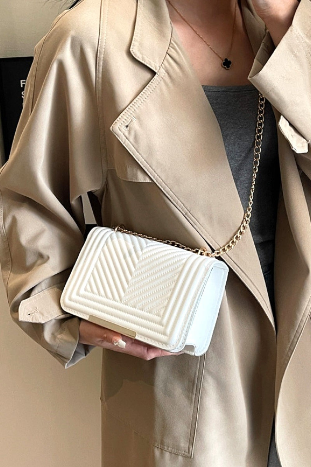 Zenana Vegan Leather Chevron Crossbody Bag Matte White One Size