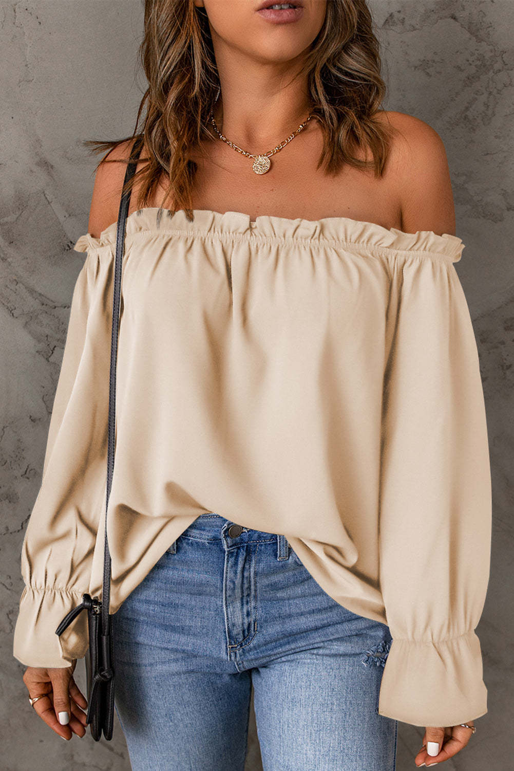 Off-Shoulder Flounce Sleeve Blouse Cream