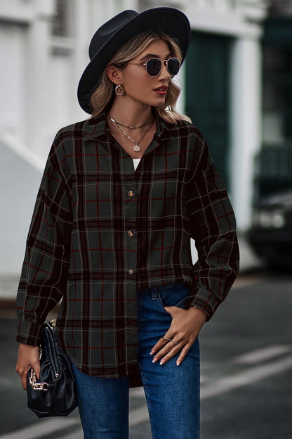 Plaid Long Sleeve Shirt Black