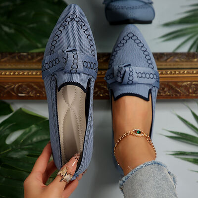 knitted Slip-On Flats with Bow Dusty Blue