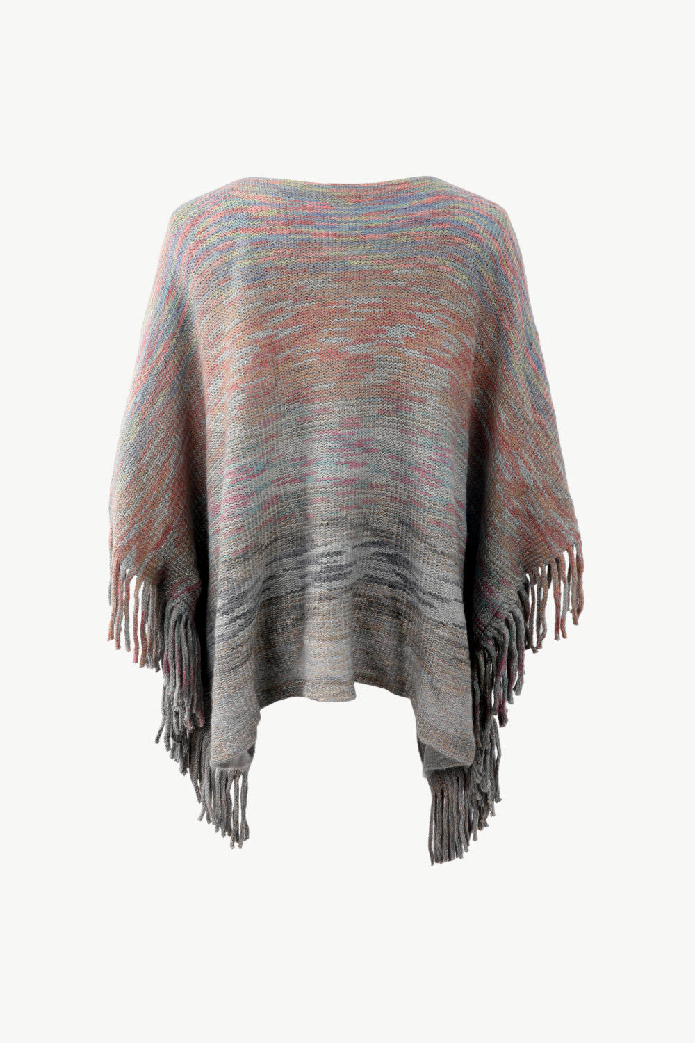 Round Neck Fringe Detail Poncho - Thandynie