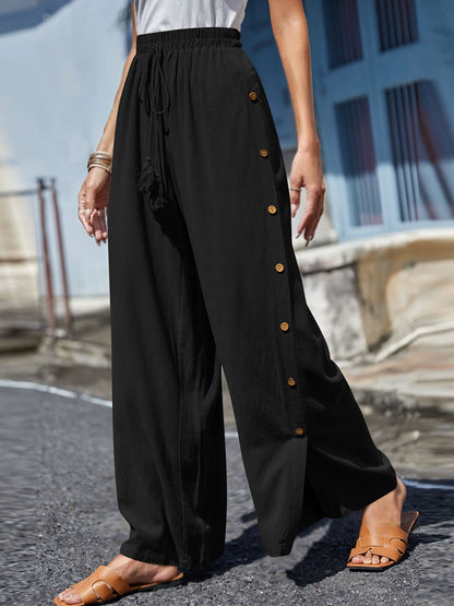 Full Size Tassel Wide Leg Pants Black