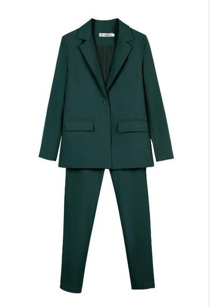 New Work Pant Suits Piece Set For Women Business Interview Green