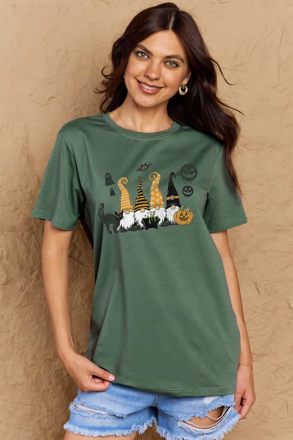 Simply Love Full Size Halloween Theme Graphic Cotton T-Shirt Dark Green