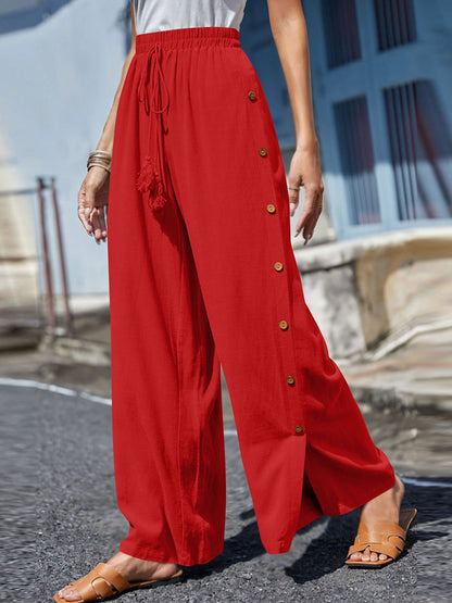 Full Size Tassel Wide Leg Pants Red