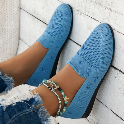 Mesh Round Toe Flat Slip-Ons Sky Blue