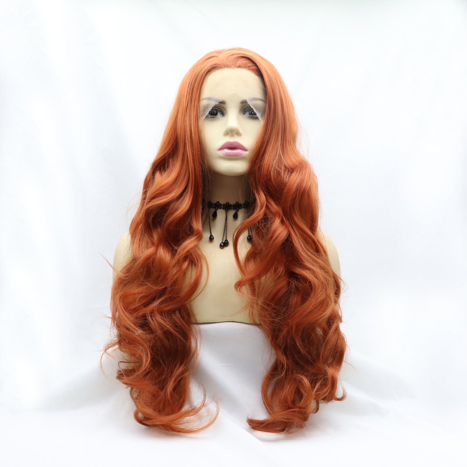 13*3" Lace Front Wigs Synthetic Long Wavy 24" 130% Density Orange One Size