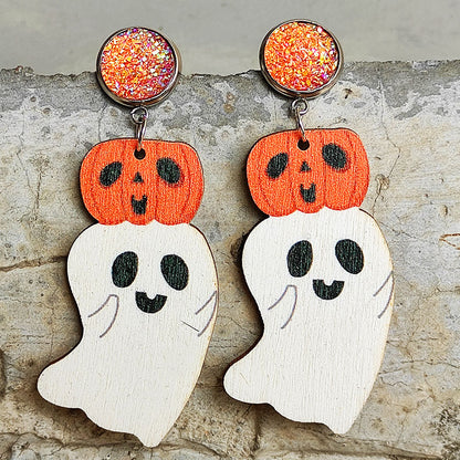 Ghost Shape Wooden Dangle Earrings Style B One Size