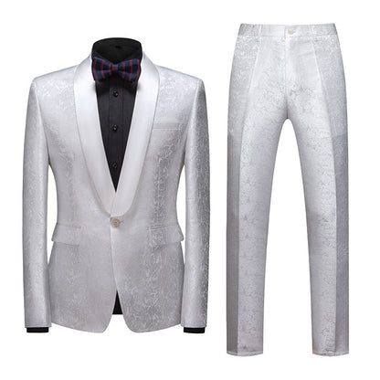 Men's Evening Dress Host Jacquard Two-piece Set 3D Pure White