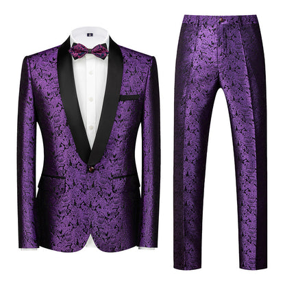 Men's Evening Dress Host Jacquard Two-piece Set 3D Purple