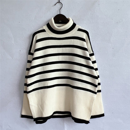 Striped Turtleneck Flare Sleeve Sweater