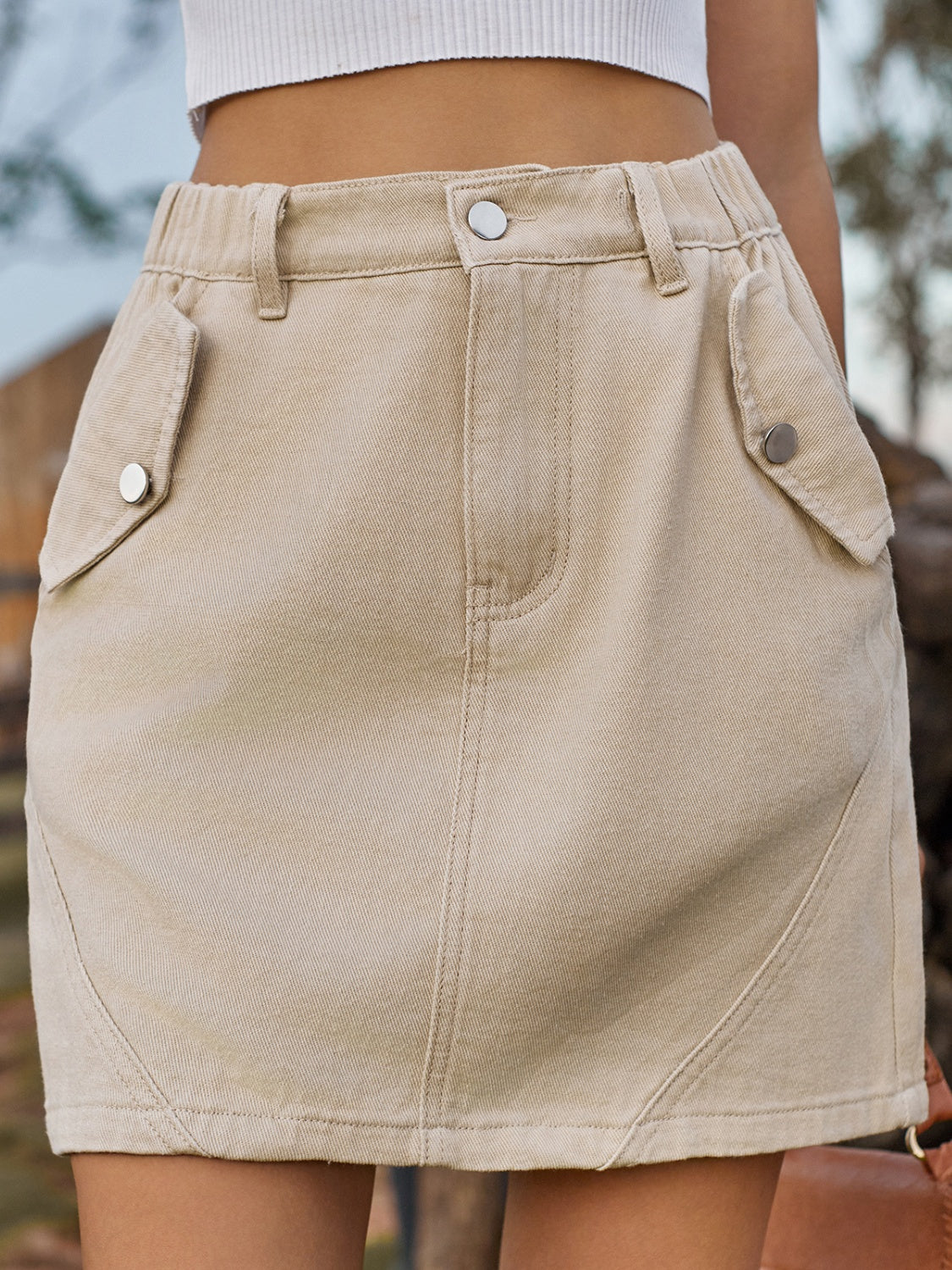 Pocketed Buttoned Mini Denim Skirt - Thandynie