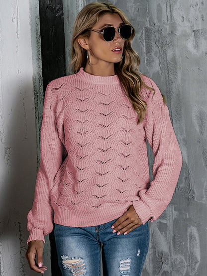 Openwork Mock Neck Long Sleeve Sweater