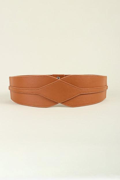 Elastic Wide PU Belt Caramel One Size