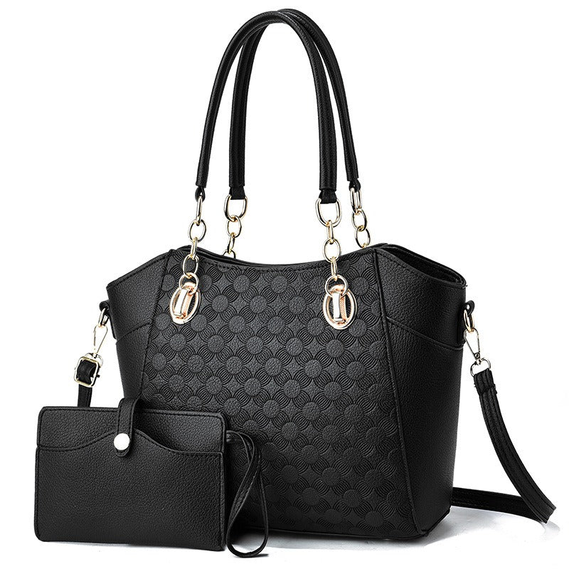 Mother-in-Child Bag | Autumn & Winter PU Leather Large Capacity Tote Bag | Women's Chain Shoulder Bag Black