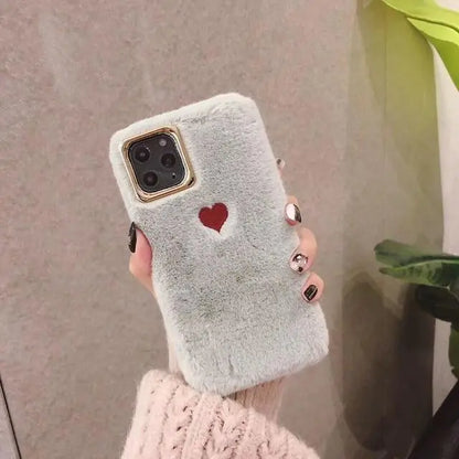 Cute Fluffy Heart Phone Case Grey iPhone 14 Pro Max