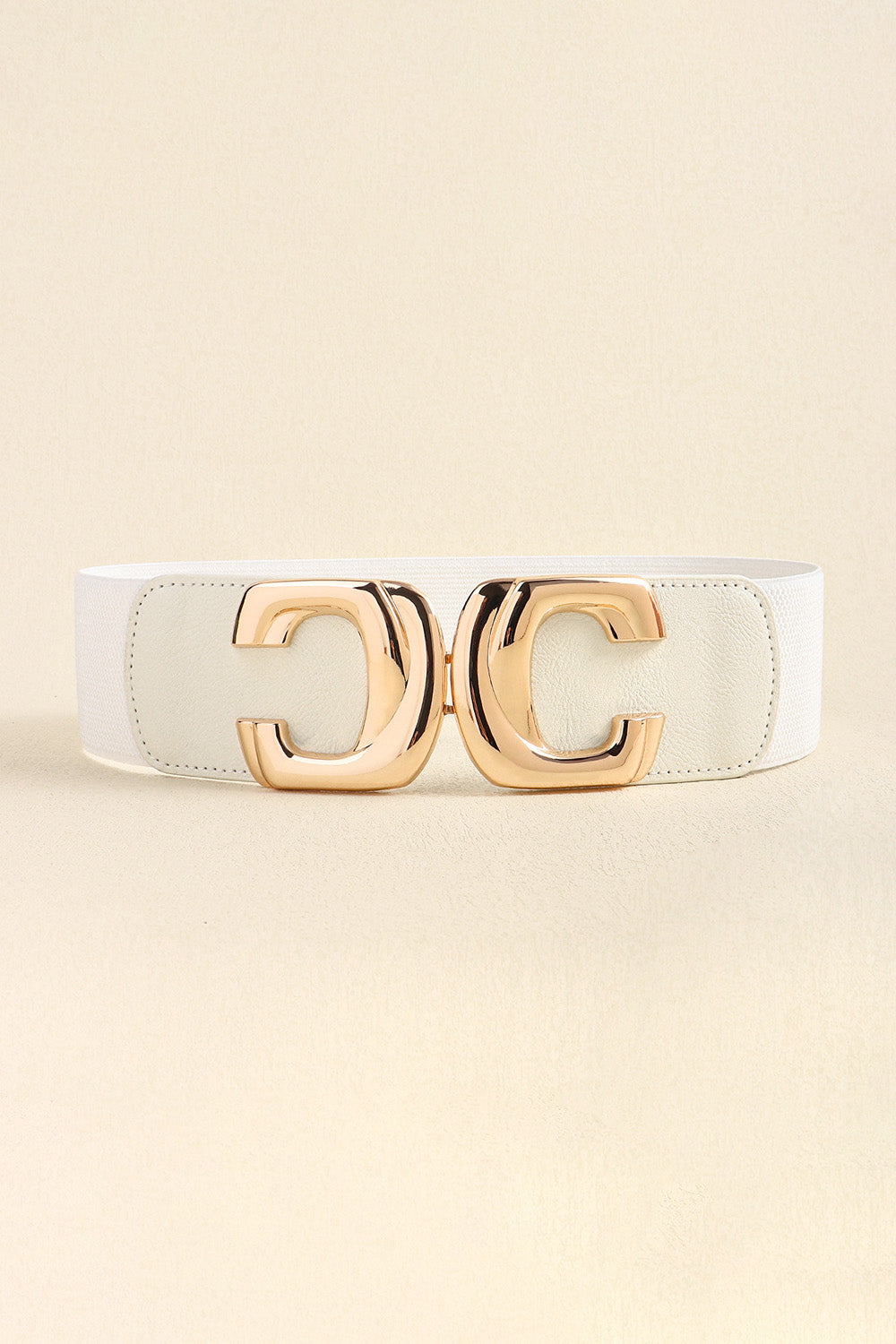 Zinc Alloy Buckle Elastic Wide Belt White One Size