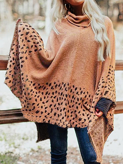 Leopard Turtleneck Poncho Caramel