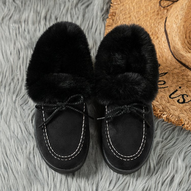 Thermal Fuzzy Tied Round Toe Boots