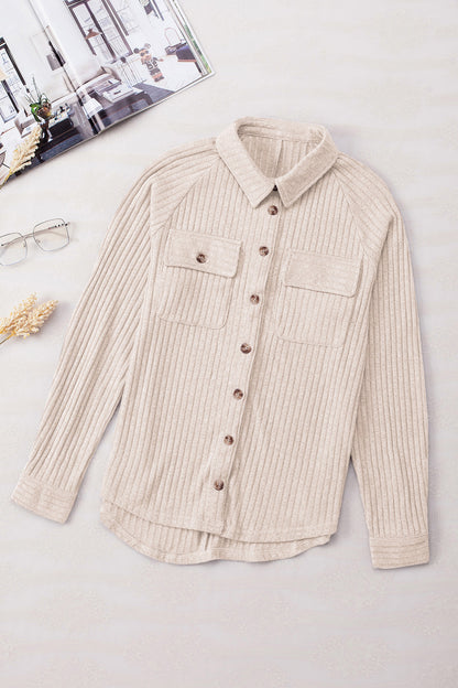 Ribbed Raglan Sleeve Shirt Beige