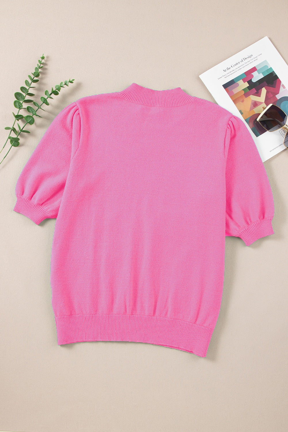 Flower Mock Neck Short Sleeve Sweater