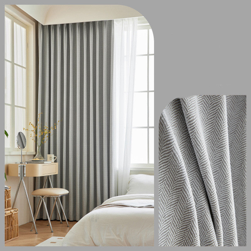 Home Fashion Herringbone Pattern Chenille Blackout Curtains – Stylish Solid Color Options Light Grey