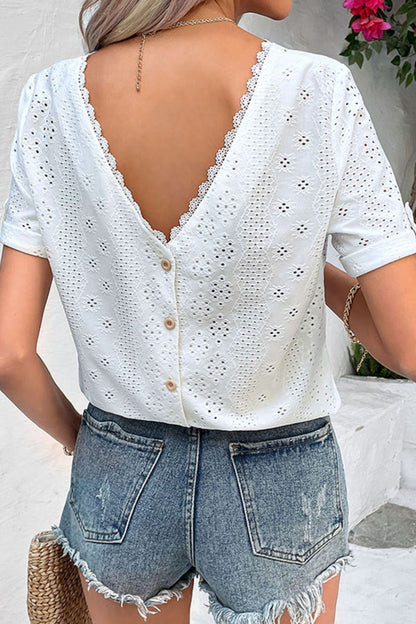 Eyelet Short Sleeve Double-Sided Shirt