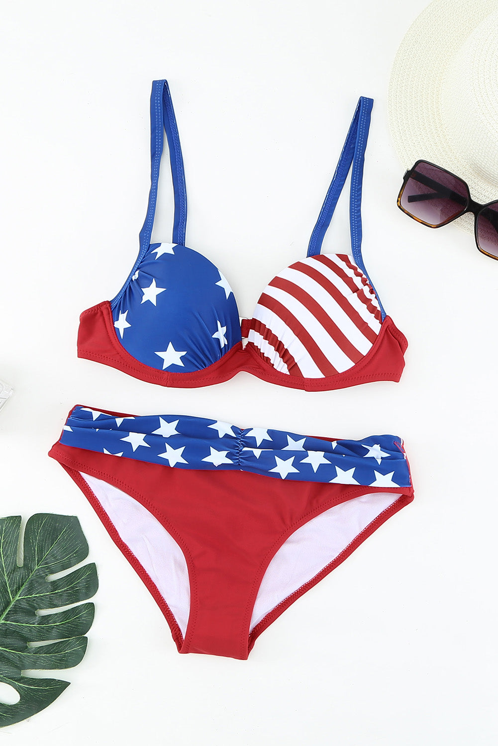 Ruched Bikini Set Red Blue