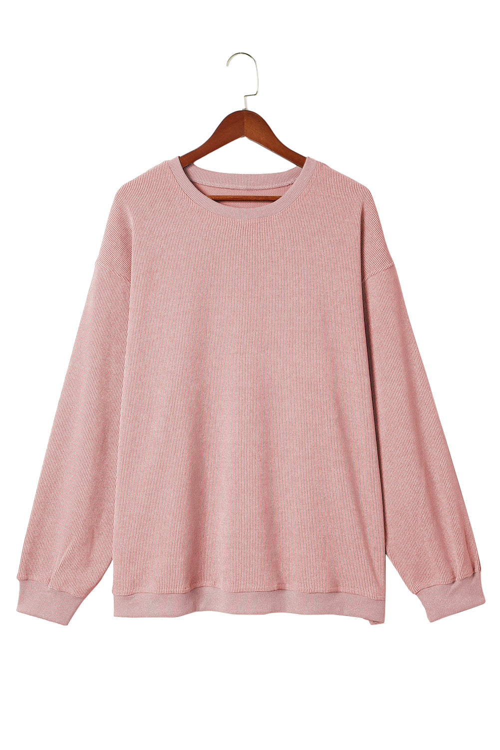 Pink Plus Size Corded Round Neck Sweatshirt