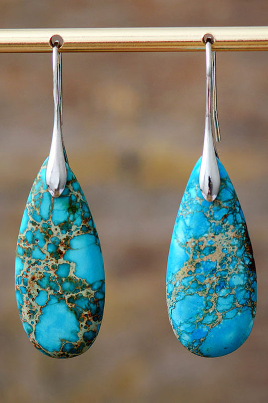 Handmade Teardrop Shape Natural Stone Dangle Earrings Silver Blue One Size
