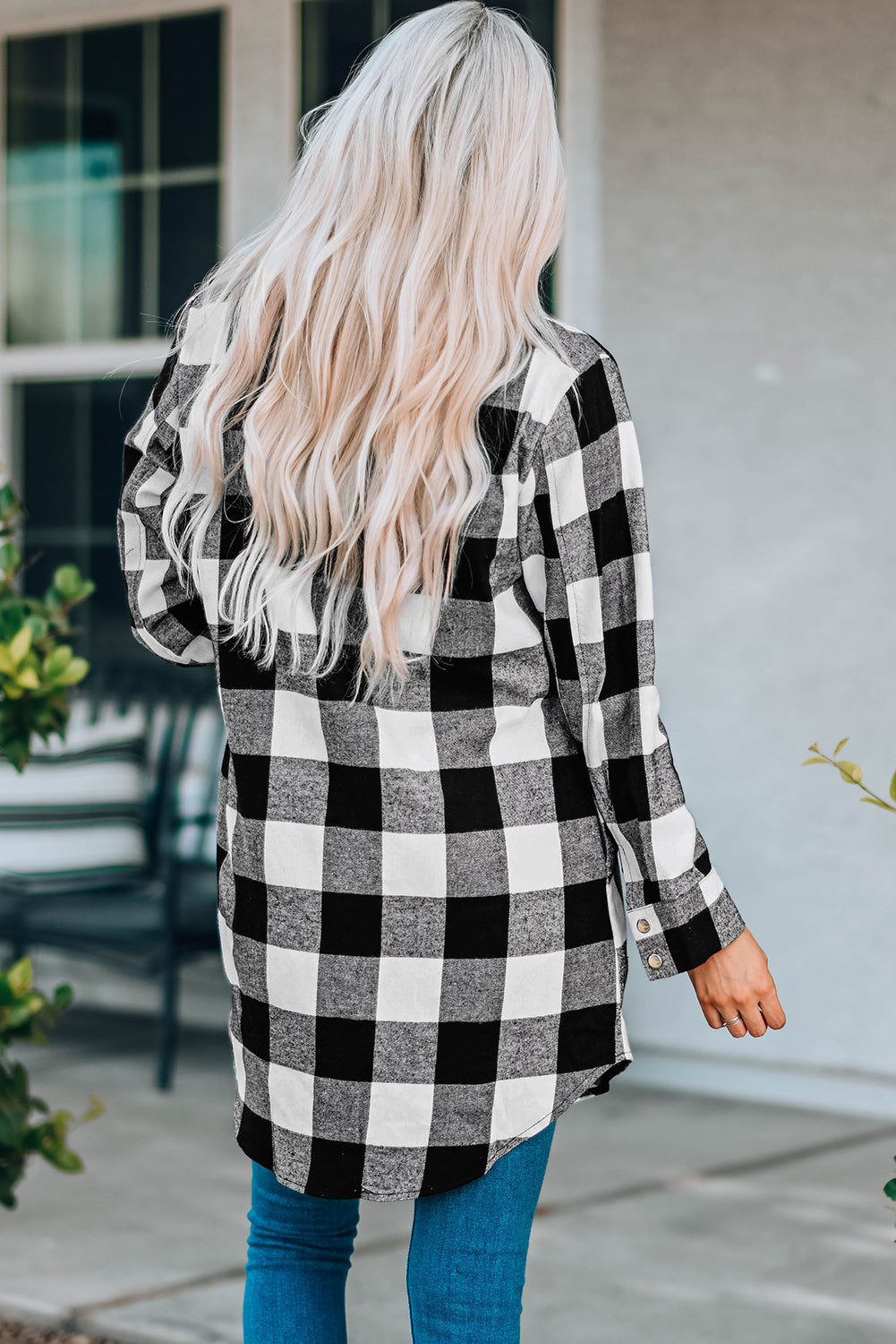 Women's Longline Plaid Shirt Coat with Turn-Down Collar | Classic British Style