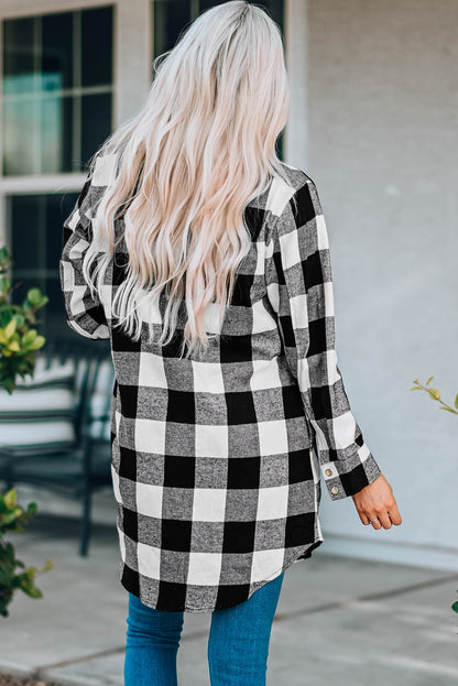 Women's Longline Plaid Shirt Coat with Turn-Down Collar | Classic British Style