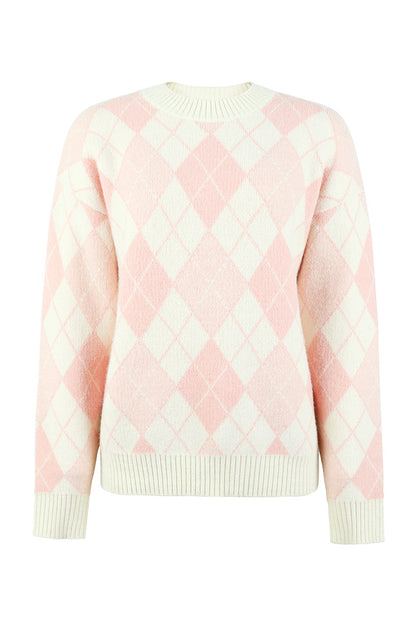 Round Neck Long Sleeve Sweater Blush Pink