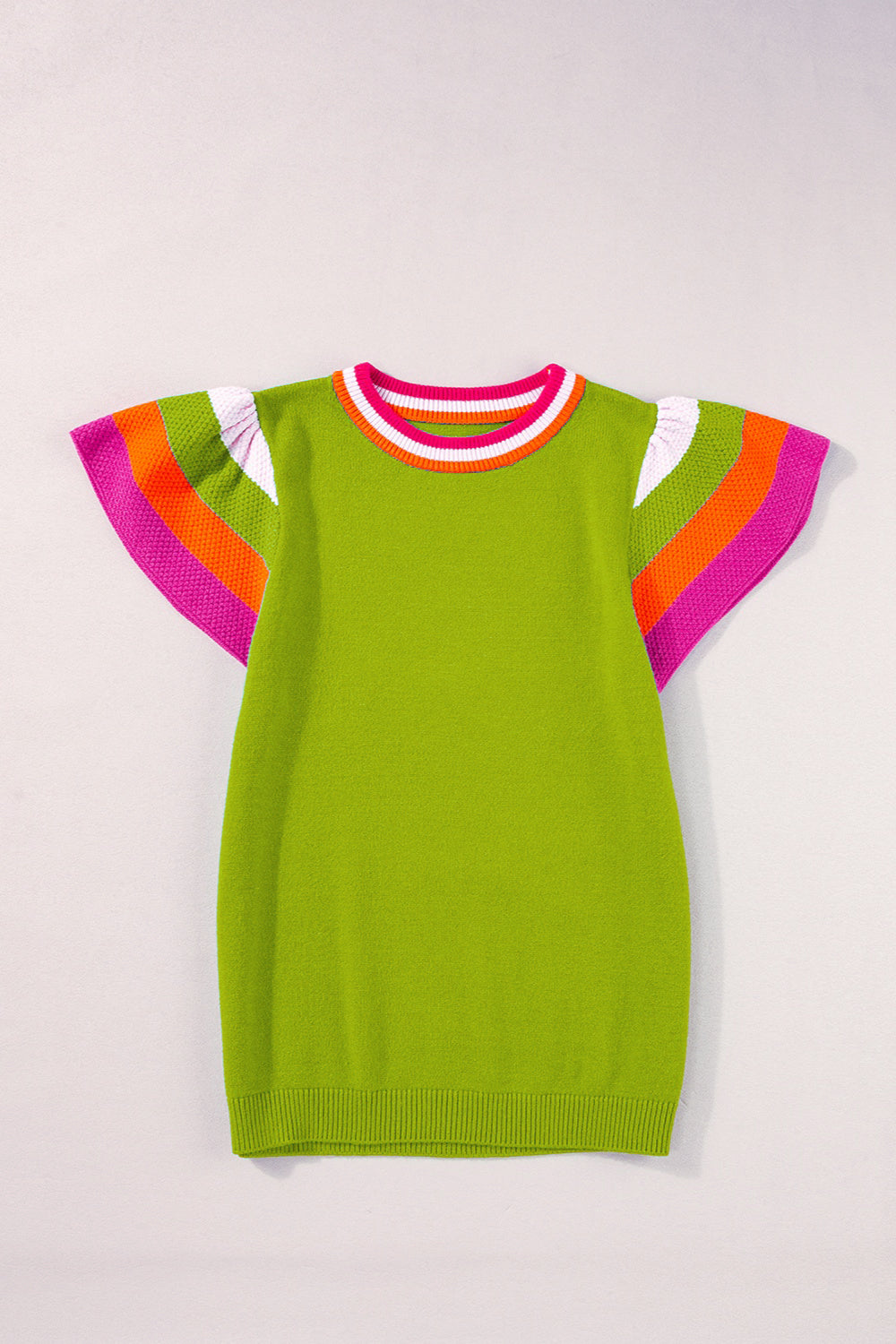 Color Block Round Neck Knit Top Lime