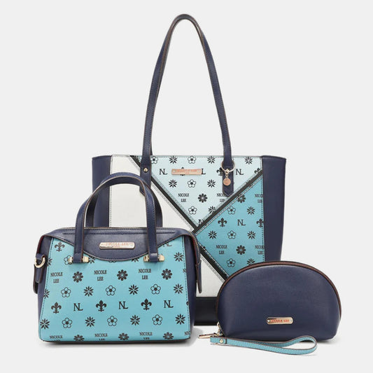 Nicole Lee USA 3-Piece Color Block Handbag Set BLUE One Size