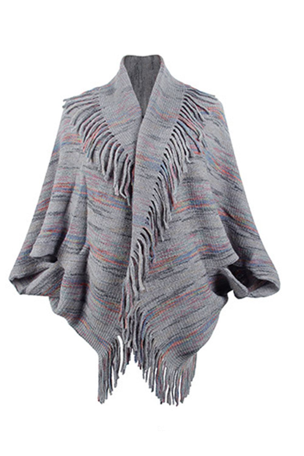 Fringe Detail Printed Poncho - Thandynie