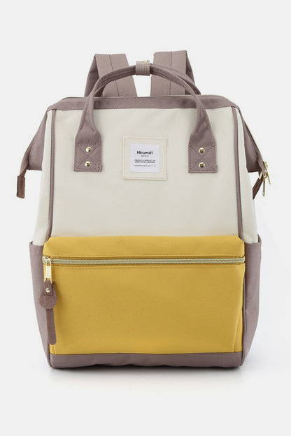 Himawari Waterproof Canvas Backpack Bag with Side Pockets White Lemon Taupe One Size