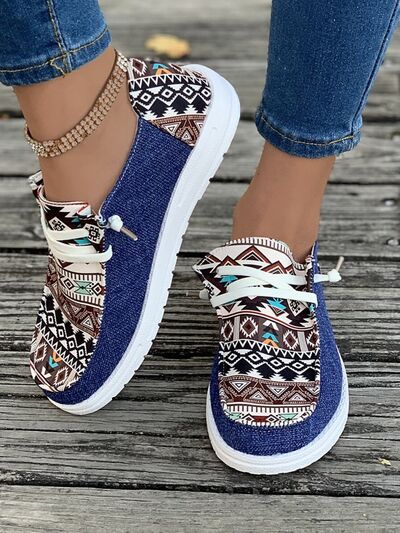 Geometric Lace-Up Round Toe Slip-Ons