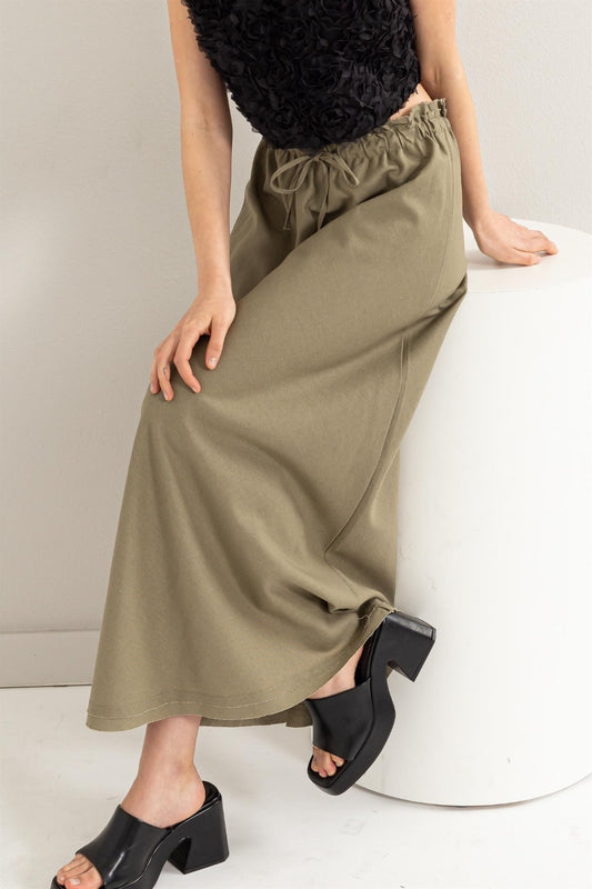 HYFVE Drawstring Washed Linen Maxi Skirt - Thandynie
