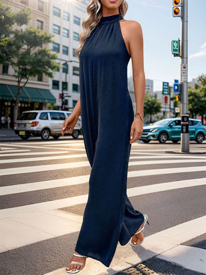 Tied Grecian Wide Leg Jumpsuit Dark Blue