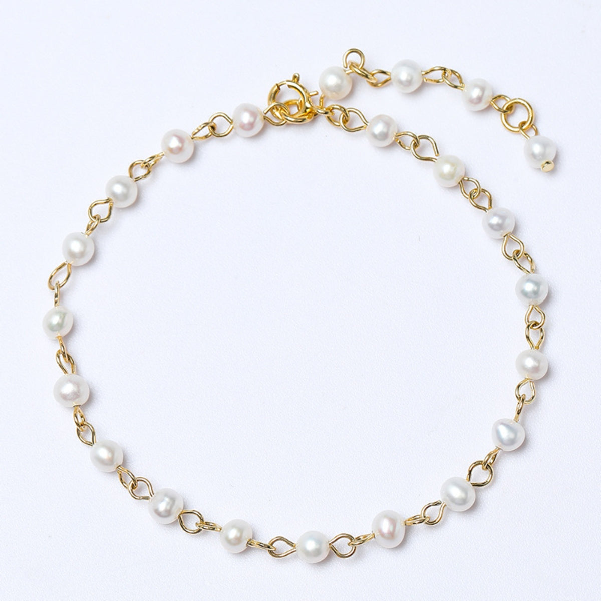 925 Sterling Silver Pearl Bracelet Gold One Size