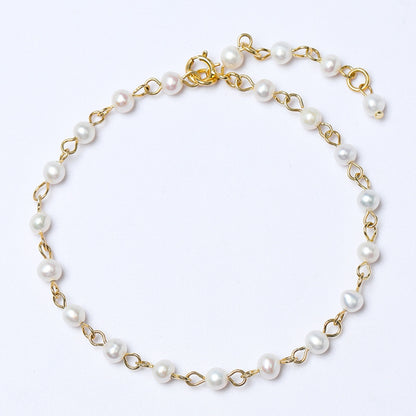 925 Sterling Silver Pearl Bracelet Gold One Size