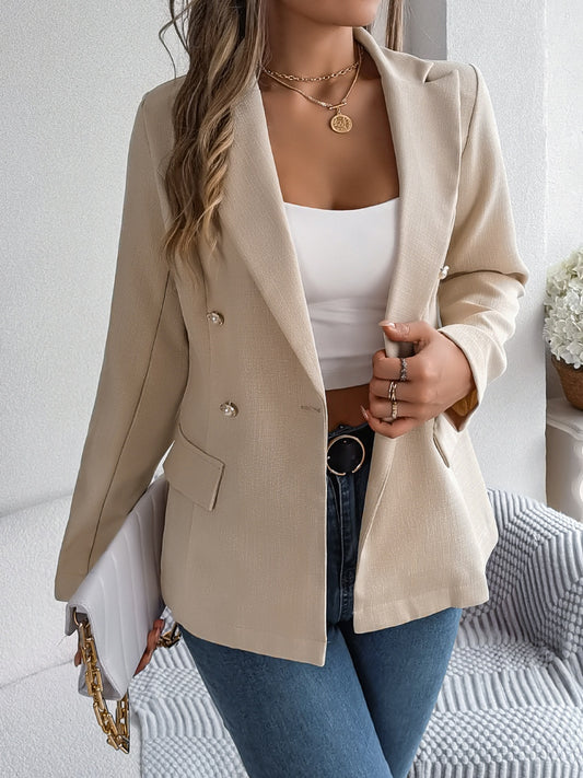 Decorative Pocket Flap Lapel Collar Long Sleeve Blazer Khaki