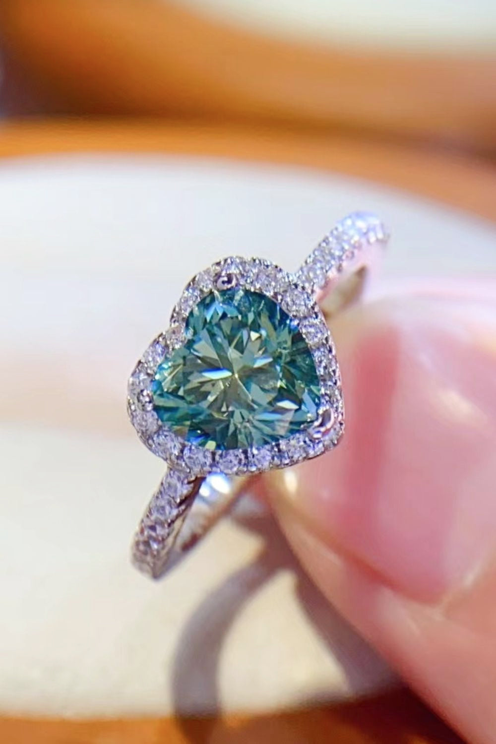 1-Carat Moissanite Heart Ring Green