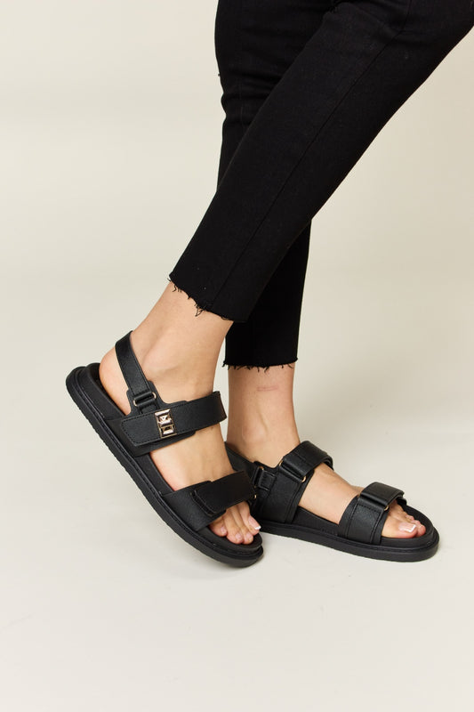 WILD DIVA Velcro Double Strap Slingback Sandals Black