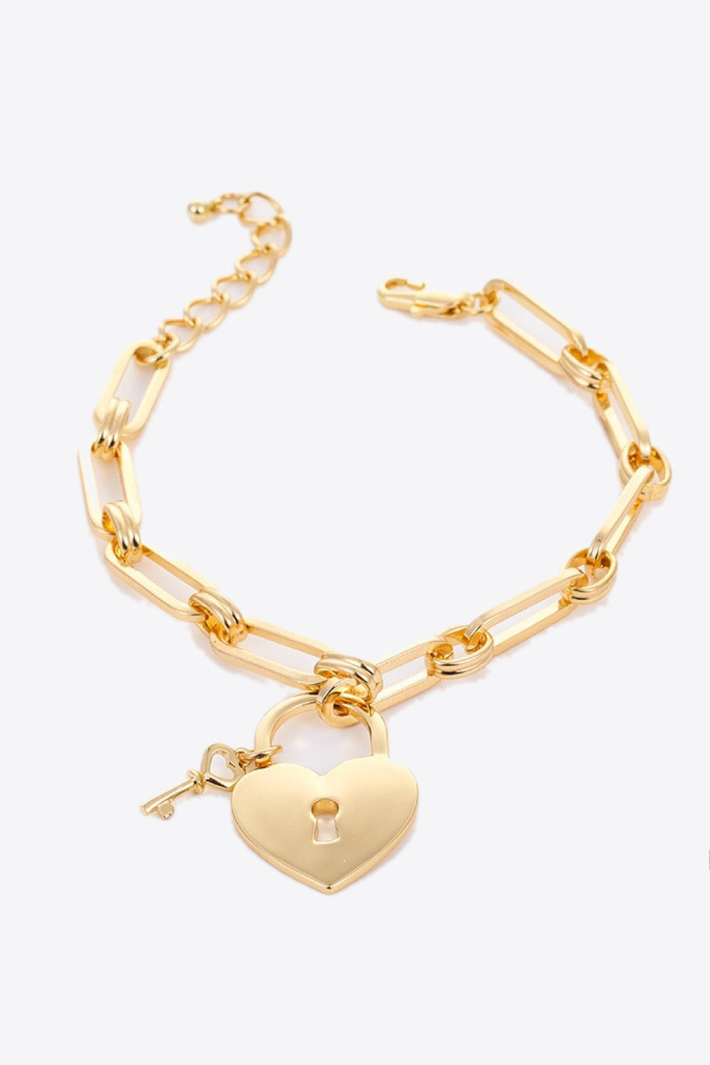 Heart Lock Charm Chain Bracelet Gold One Size