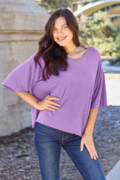 Basic Bae Bamboo Full Size Round Neck Drop Shoulder T-Shirt Lavender